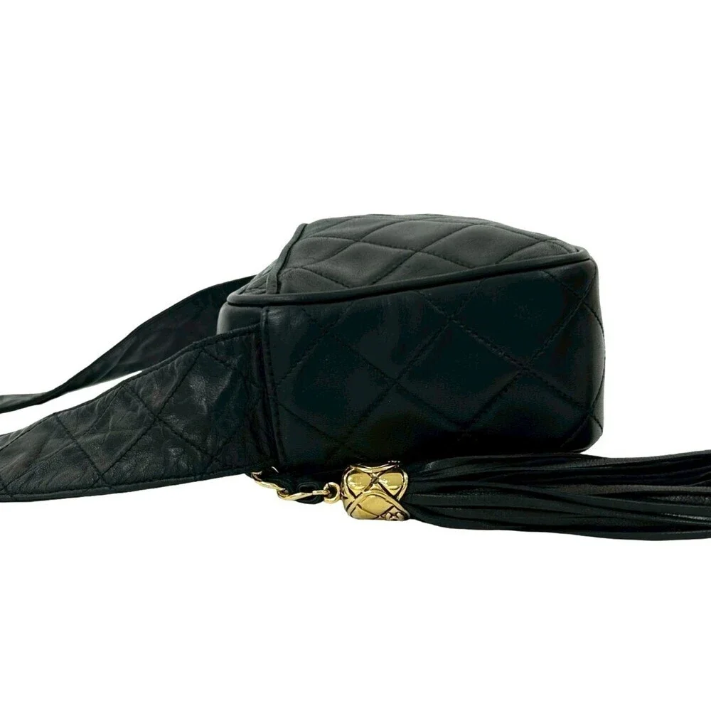 CHANEL Black Lambskin Leather Logo Shoulder Bag